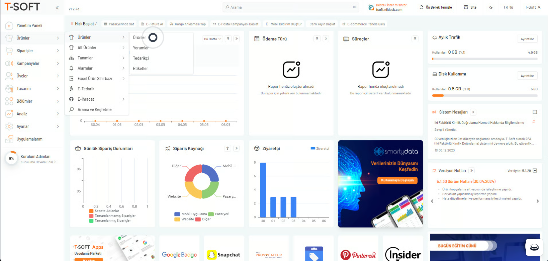 T-Soft Ana Yönetim Paneli